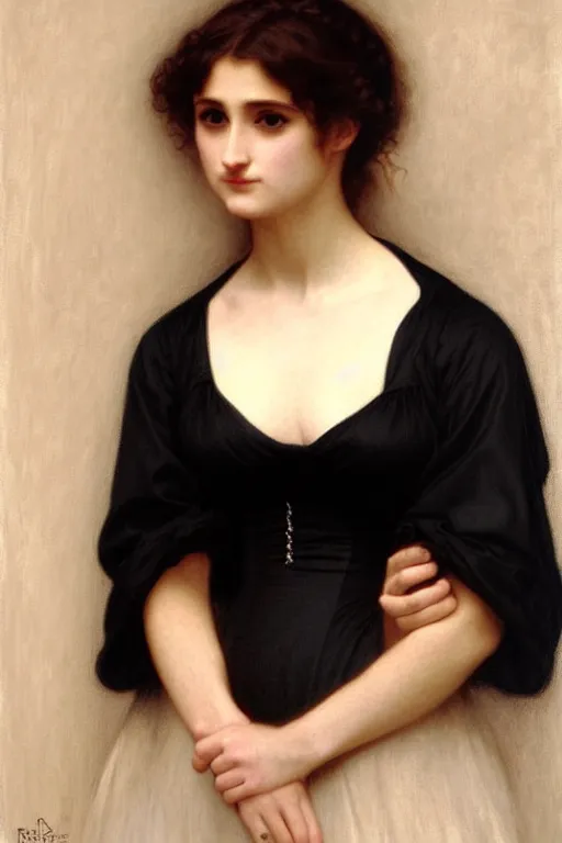 Prompt: lady in black dress, painting by rossetti bouguereau, detailed art, artstation