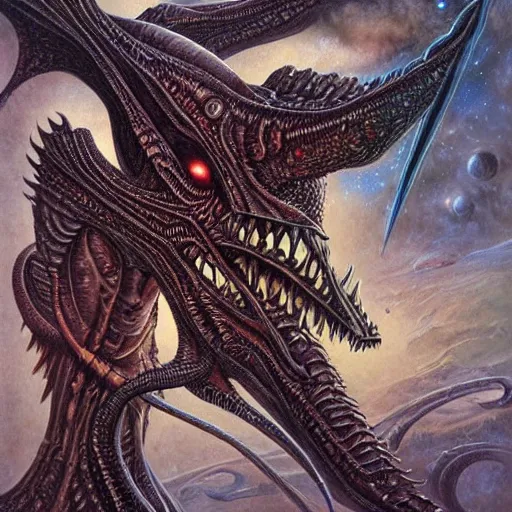 Image similar to alien space dragon by dan seagrave art