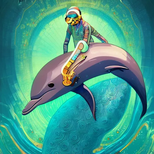 Image similar to a beautiful hyperdetailed character design 4 k wallpaper illustration of a cute dolphin, victo ngai cyberpunk style, from china, style of studio ghibli, makoto shinkai, raphael lacoste, louis comfort tiffany, artgerm, james jean, ross tran, chinese style