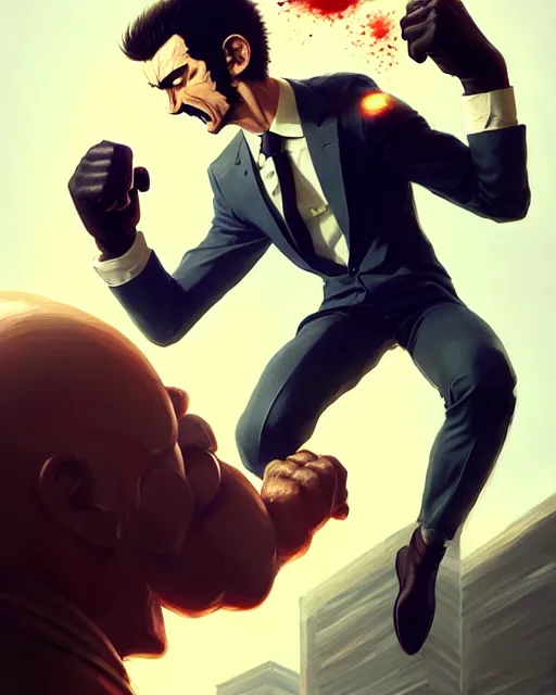 Image similar to gigachad luigi fighting like one punch man in a suit holding a beer can, fantasy character portrait, ultra realistic, full body concept art, intricate details, highly detailed by greg rutkowski, ilya kuvshinov, gaston bussiere, craig mullins, simon bisley