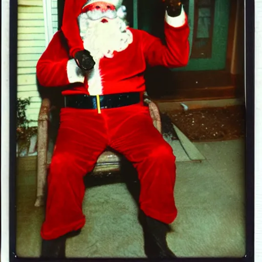 Prompt: candid 1981 polaroid photo of santa bringing you corn, distressed photo, horror vibe, unsettling