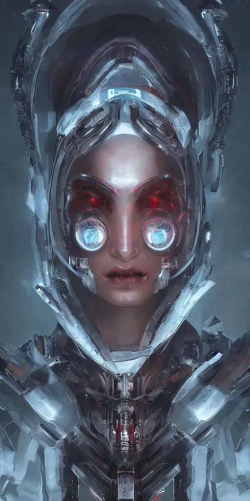 Image similar to a cyborg demon girl, flawless symmetrical pretty cute face, greg rutkowski, 8 k, shallow depth of field, intricate detail, concept art,