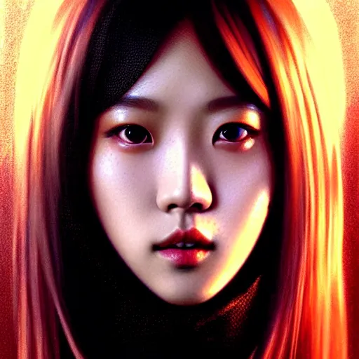 Image similar to jisoo of blackpink, hyperrealistic portrait, bladerunner street, art by artgerm and greg rutkowski and fra angelico and alphons mucha, fantasy art, photo realistic, dynamic lighting, artstation, poster, volumetric lighting, very detailed face, intricate complexity, rule of thirds, 8 k, award winning, unreal engine