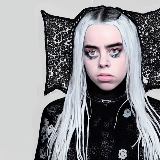 Image similar to billie eilish having Trypophobia on her face, face full of holes