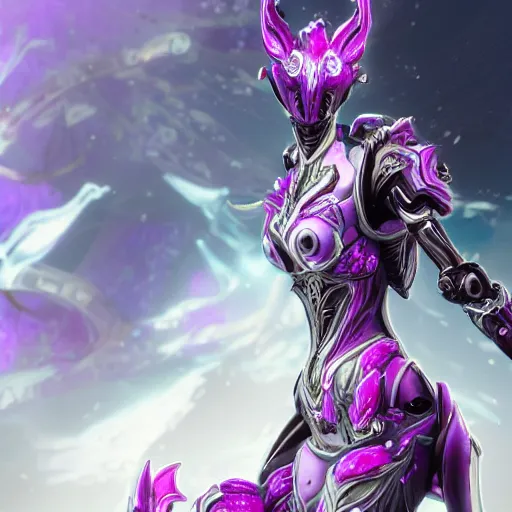 Image similar to highly detailed exquisite fanart, of a beautiful female warframe, but as a robot dragon, shiny silver armor with fuchsia accents, engraved, elegant pose, close-up shot, epic cinematic shot, glowing purple eyes, sharp claws for hands, professional digital art, high end digital art, singular, realistic, captura, DeviantArt, artstation, Furaffinity, 8k HD render