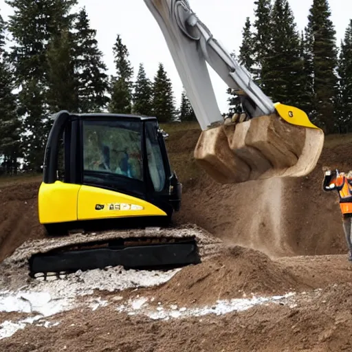 Prompt: snow - white driving an excavator