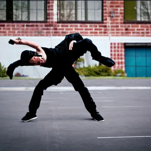 Prompt: film still of the 2 0 1 2 movie'ninja breakdancing squad '. sigma 8 5 mm f / 8