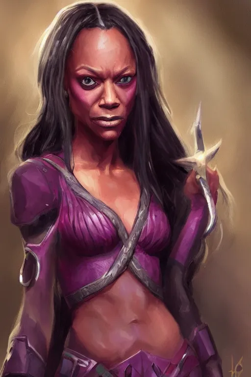 Prompt: zoe saldana portrait as a dnd character fantasy art.