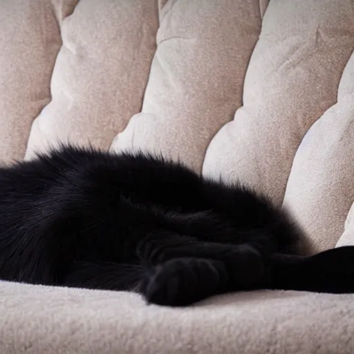 Image similar to a beautiful black cat sleeping on a fluffy sofa