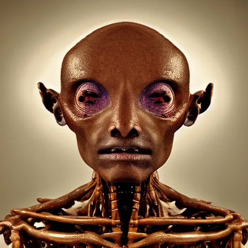 Image similar to portrait shot of a humanoid alien by swiridoff, award - winning, sothebys, fine art photography