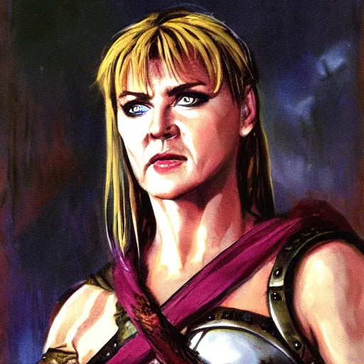 Prompt: xena warrior princess d & d character portrait by francis bacon