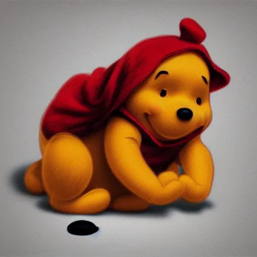 Prompt: hyper realistic photo of winnie the pooh covered in blood