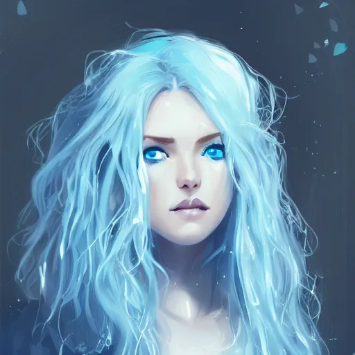 Image similar to woman, messy wavy white hair, light blue eyes, beautiful, portrait, d & d, character art, matte, sharp focus, illustration, concept art,