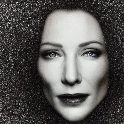 Prompt: portrait of cate blanchett drawn in the sand