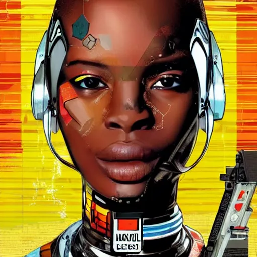 Image similar to portrait of a zulu female android, by MARVEL comics and Sandra Chevrier