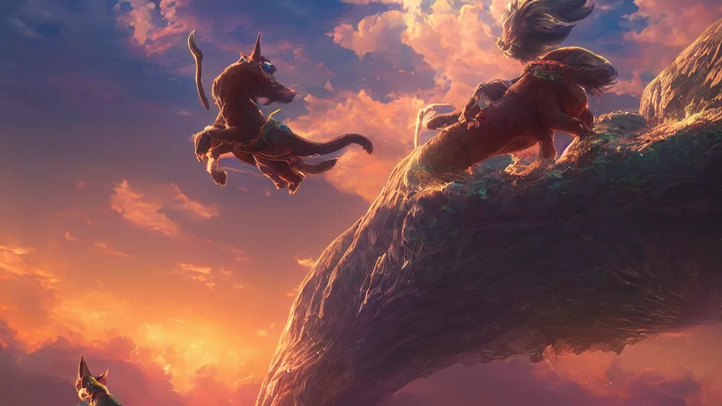 Prompt: a colossal floating single cat hovering in the sky, beautiful fantasy painting, breath of the wild, vibrant colors, magical dream-like atmosphere, cinematic lighting, hyperdetailed 3D matte painting, 8k ultraHD octane render