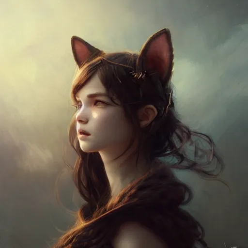 Image similar to girl with small cat ears, fine art, awesome fantasy book cover on pinterest, award winning, dark fantasy landscape, fantasy magic, intricate, elegant, sharp focus, cinematic lighting, highly detailed, digital painting, concept art, art by wlop and artgerm and greg rutkowski, masterpiece, trending on artstation, 8 k