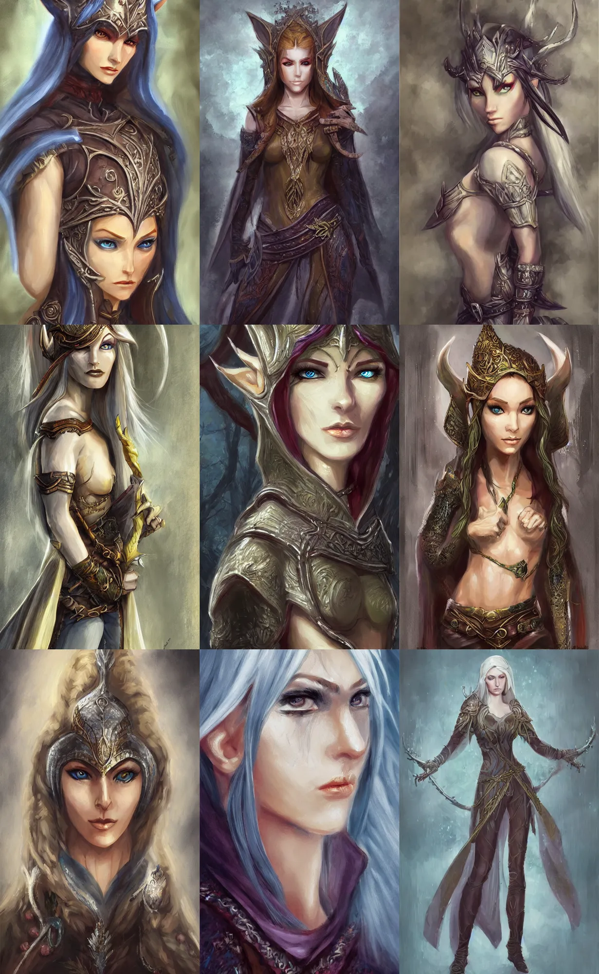 Prompt: soft focus oil canvas painting, full body concept art of a D&D style elven female thief with a very beautiful face and centered eyes wearing full intricate clothing