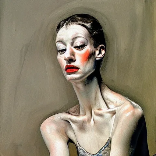 Image similar to high quality high detail painting by lucian freud, hd, exaggerated portrait of a ballerina, photorealistic lighting