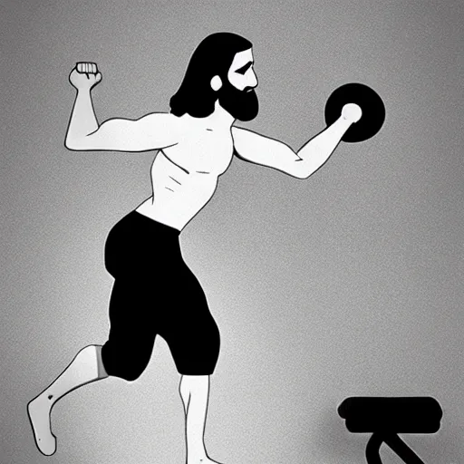 Image similar to jesus working out at the gym