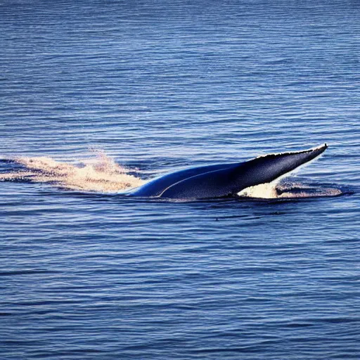 Image similar to a photo of a blue whale, high definition, high - quality, photography, golden light