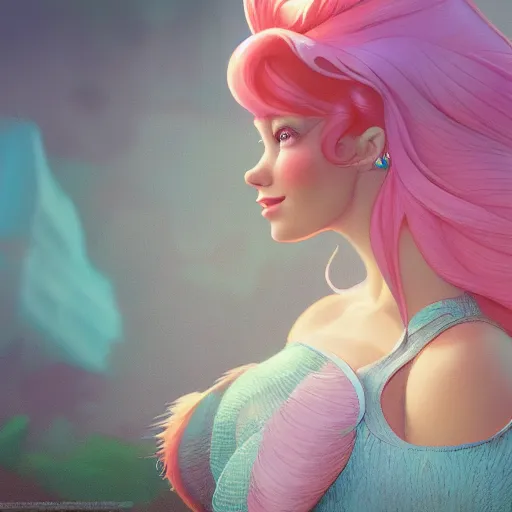 Image similar to princess ariel, hyper - detailed matte digital painting, concept art, fantastically pastel colors, by jesper elsing and lois van baarle and ilya kuvshinov and ian spriggs, cinematic lighting, studio quality, octane render, smooth render, trending on artstation hq