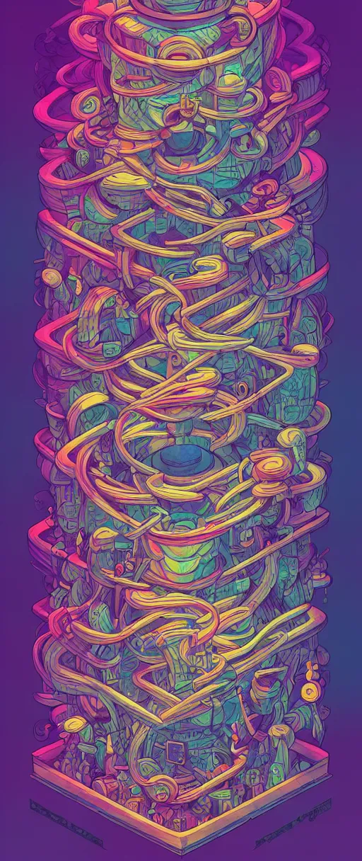 Image similar to burdly twisted turn of fate abstraction, centered award winning ink pen illustration, isometric abstract illustration by dan mumford, edited by craola, technical drawing by beeple and tooth wu, tiny details by artgerm and watercolor girl, symmetrically isometrically centered