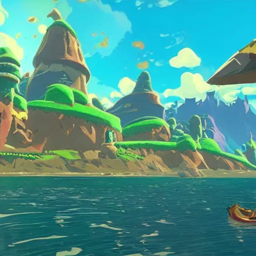 Prompt: “ a still of dragon roost island ( wind waker ) in breath of the wild ”