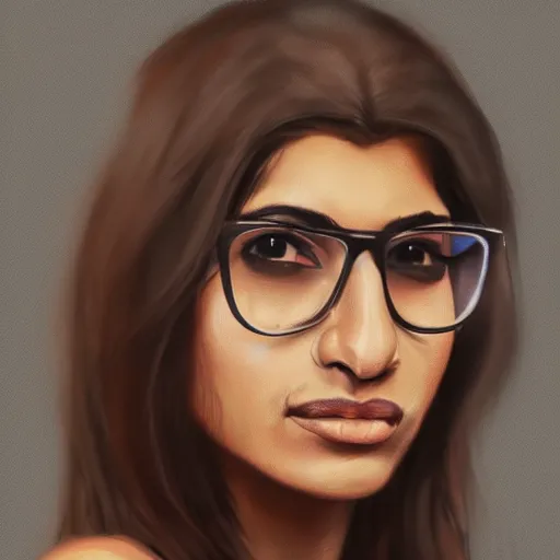 Image similar to a well designed portrait of Mia Khalifa, detailed, realistic, sketch style, Artstation,Greg Rutkowski, 8K resolution.