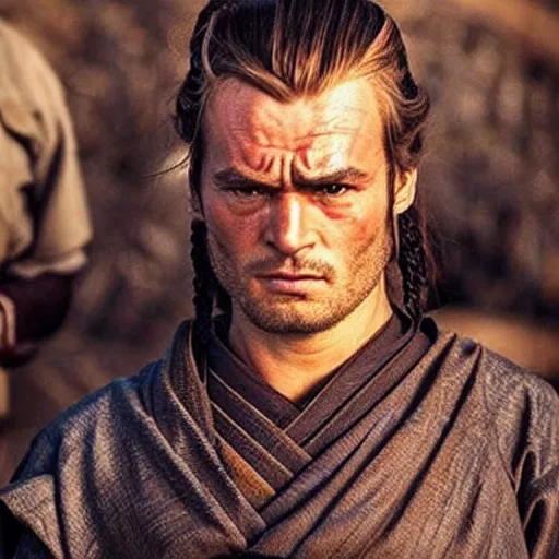 Prompt: handsome and strong kurdish!!!! samurai in a movie directed by christopher nolan, movie still frame, promotional image, imax 7 0 mm footage, perfect symmetrical facial features