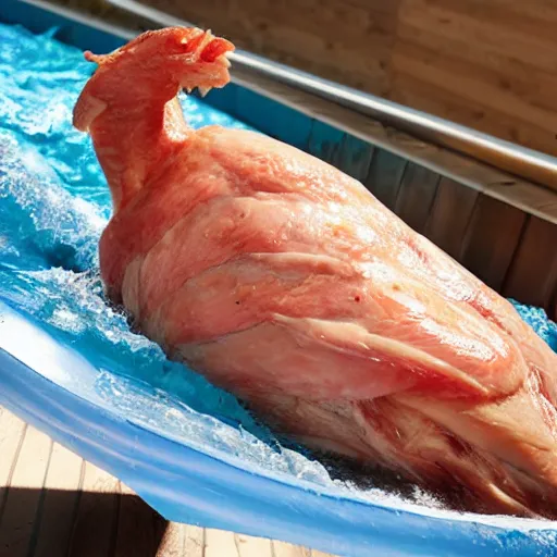 Image similar to raw chicken going down a waterslide