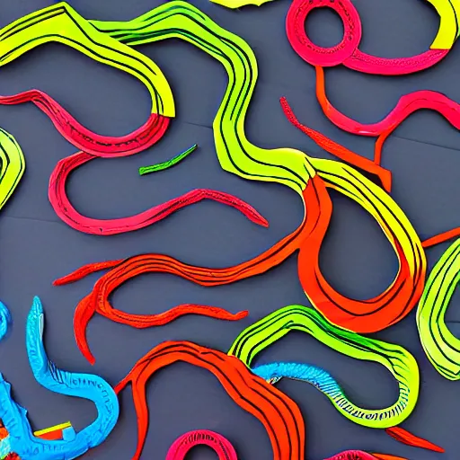 Image similar to cardboard cutout of tentacles, cut out of colored corrugated cardboard, realistic, cardboard cutout, flat, hyperrealistic photography