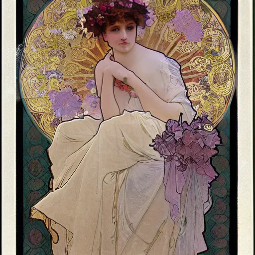 Prompt: marble paper flowers and water by alphonse mucha
