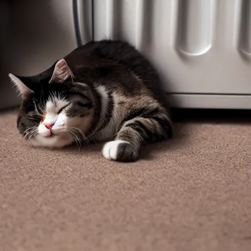 Prompt: a cat sleeping near a heater