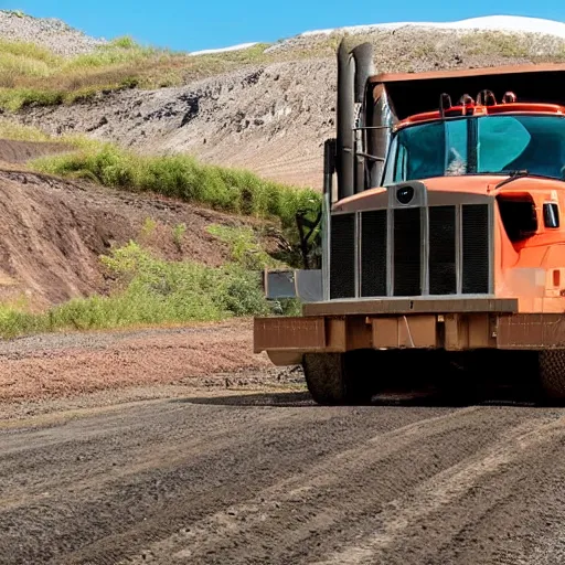 Prompt: A badger beside a large mining truck filling out forms.