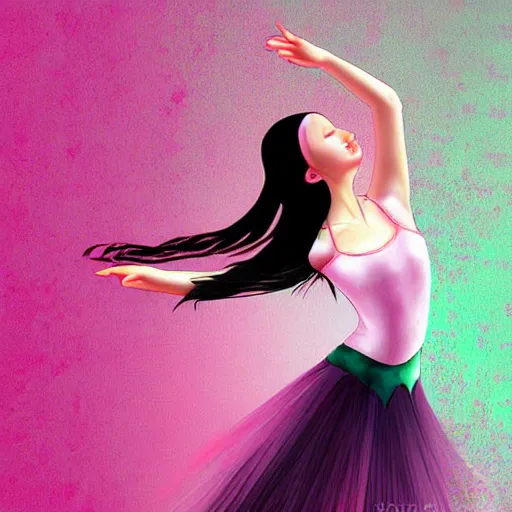 Image similar to a beautiful anime ballerina with long black hair, wearing a pink tutu, digital art, fantasy art