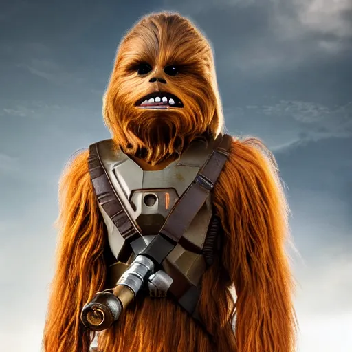 Prompt: chewbacca as master chief, highly detailed, extremely high quality, hd, 4 k, 8 k, canon 3 0 0 mm, professional photographer, 4 0 mp, lifelike, top - rated, award winning, realistic, detailed lighting, detailed shadows, sharp, no blur, edited, corrected, trending