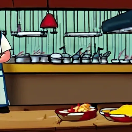 Image similar to A rat working as a chef in a run down New York City diner, HD Animated Still