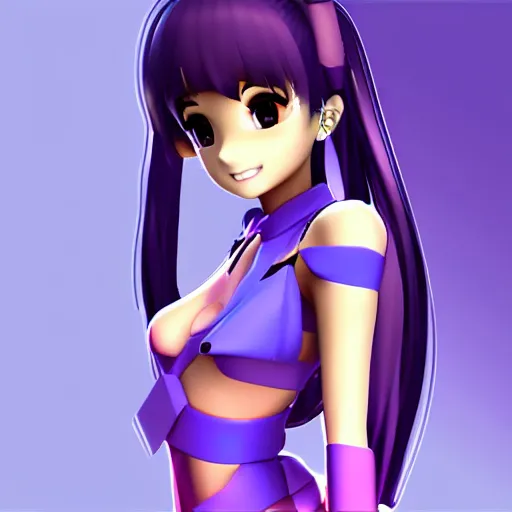 Prompt: Ariana Grande as a MMD model, 3D, style of Ariana Grande model, Vocaloid, soft color, high fantasy, elegant, art station, pixiv, trending, editor’s pickup