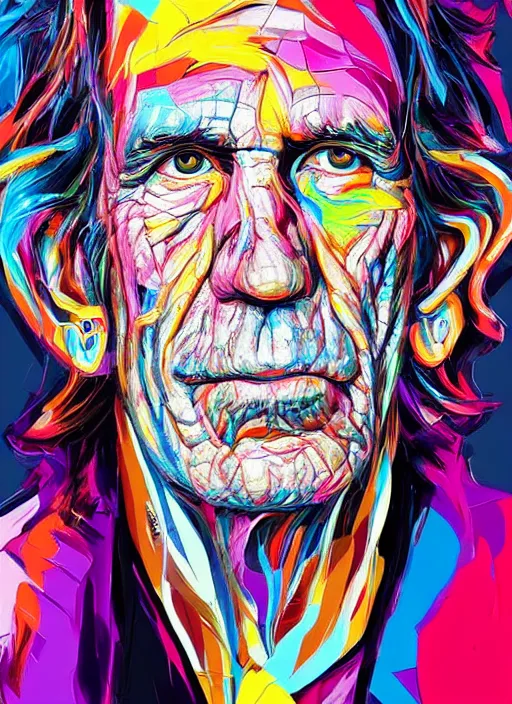 Prompt: portrait keith richards, vivid, intricate, highly detailed, smooth, digital illustration by francoise nielly