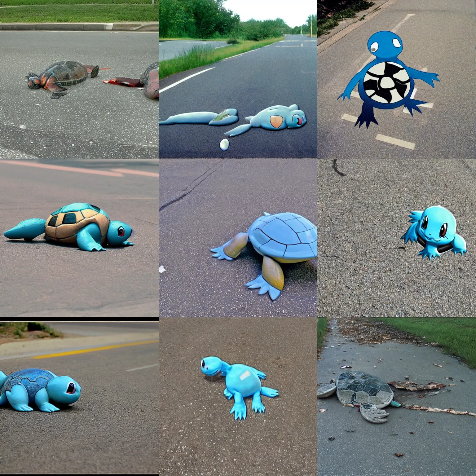 Prompt: photo of squirtle roadkill, 2004