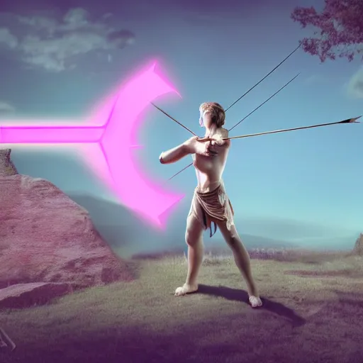 Prompt: cupid shooting an arrow, the arrow is glowing pink, matte painting, cinematic, 4 k