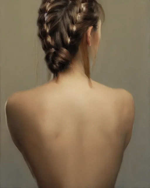 Prompt: woman with plaits, back view, by nick alm