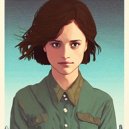 Image similar to Alicia Vikander as a teenager birdwatching, highly detailed, artstation, digital illustration, concept art, by Kyoto Animation and Studio Ghibli, by Ilya Kuvshinov and Alphonse Mucha