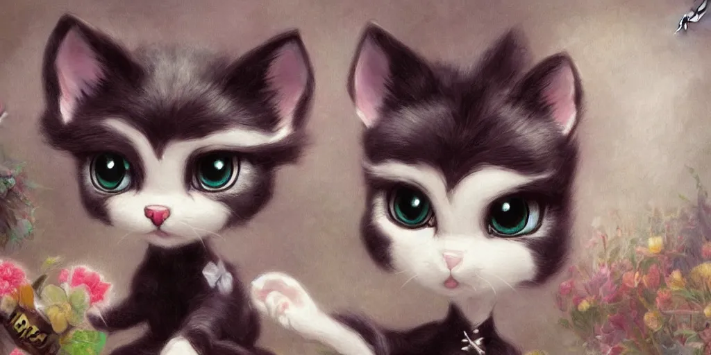 Prompt: 3 d littlest pet shop cat, gothic outfit, master painter and art style of noel coypel, art of emile eisman - semenowsky, art of edouard bisson