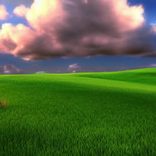 Prompt: Windows XP Bliss background, UHD, 4K, Unreal Engine, Trending on Artstation