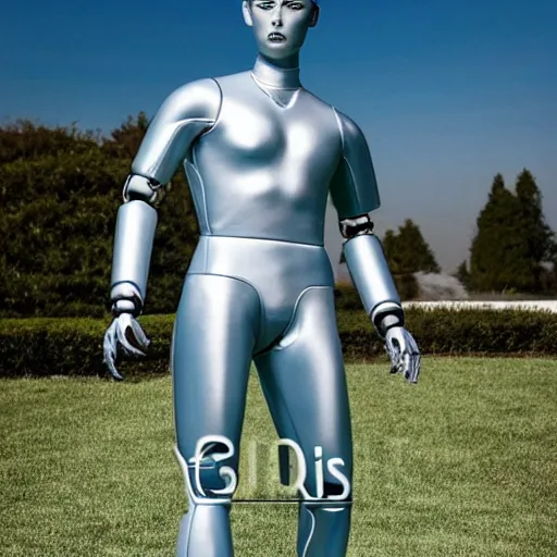 Image similar to a realistic detailed photo of a guy who is an attractive humanoid who is half robot and half humanoid, who is a male android, soccer player cristiano ronaldo, shiny skin, posing like a statue, blank stare, by the pool, on display, showing off his muscles, humanoid robot, frozen ice statue, made of ice