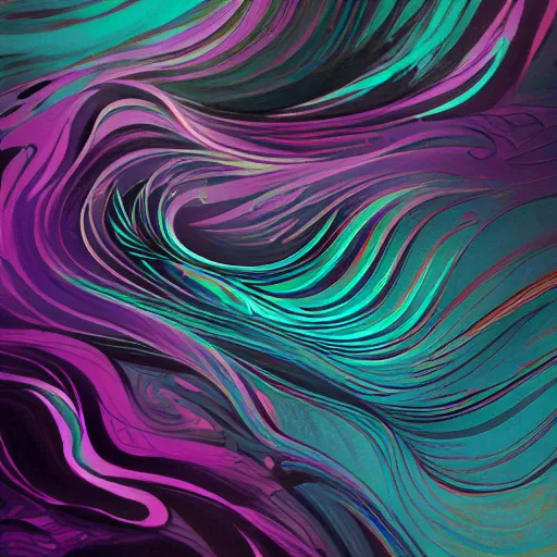 Prompt: contrast hue swirls of black gouache, brave purple, and a daub of teal, intricate, highly detailed, digital painting, artstation, concept art, smooth, sharp focus, illustration, Unreal Engine 5, 8K, artgerm, rutkowski, mucha