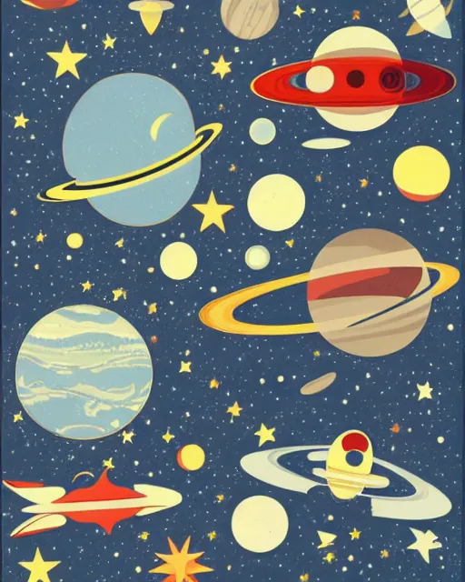 Image similar to A collage of Space Travel, mid-century modern, made of random shapes cut from magazines