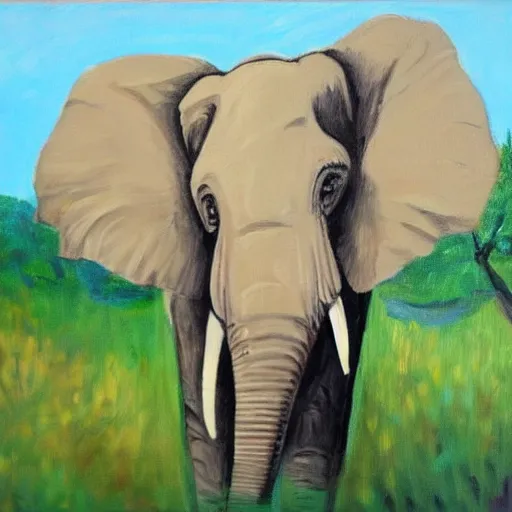 Image similar to painting of elephant in the style of Maria Prymachenko